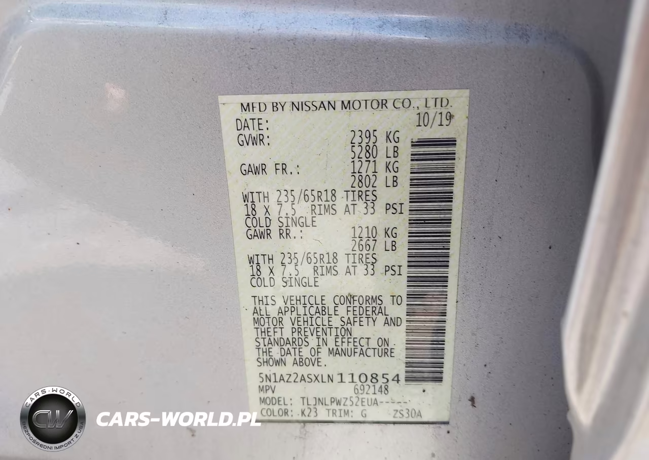 2020 Nissan Murano S VIN:5N1AZ2ASXLN110854 - 9