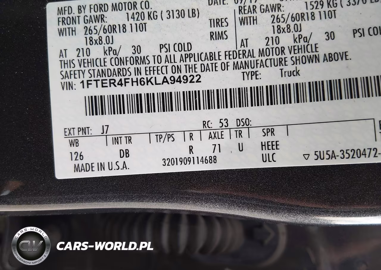 2019 Ford Ranger Lariat VIN:1FTER4FH6KLA94922 - 9