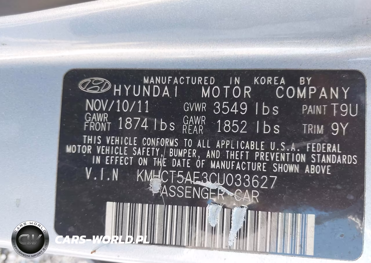 2012 Hyundai Accent Gs VIN:KMHCT5AE3CU033627 - 9