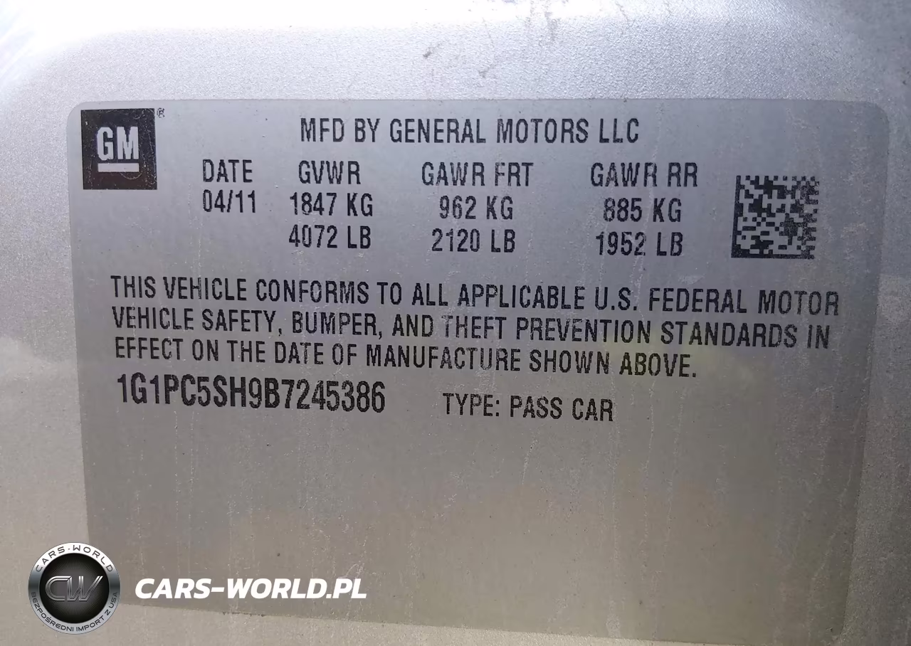 2011 Chevrolet Cruze Ls VIN:1G1PC5SH9B7245386 - 9