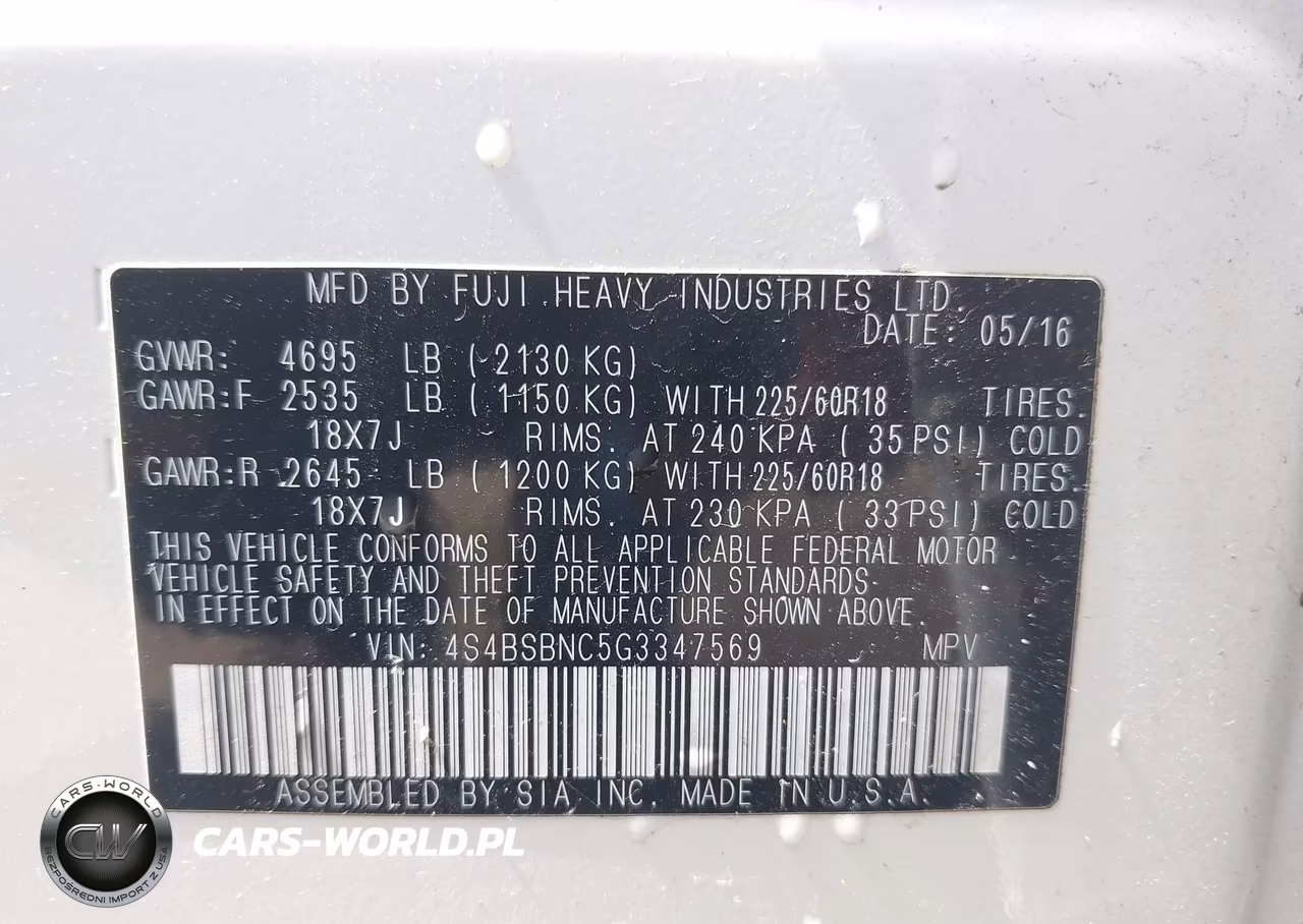 2016 Subaru Outback 2.5I Limited VIN:4S4BSBNC5G3347569 - 9