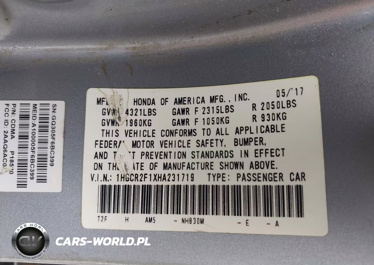 2017 Honda Accord Sport Se VIN:1HGCR2F1XHA231719 - 9
