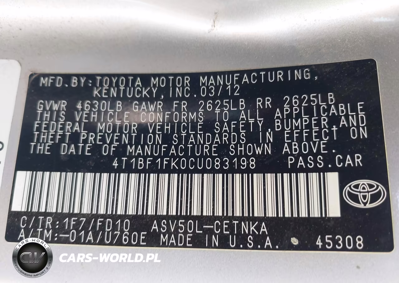 2012 Toyota Camry Le VIN:4T1BF1FK0CU083198 - 9