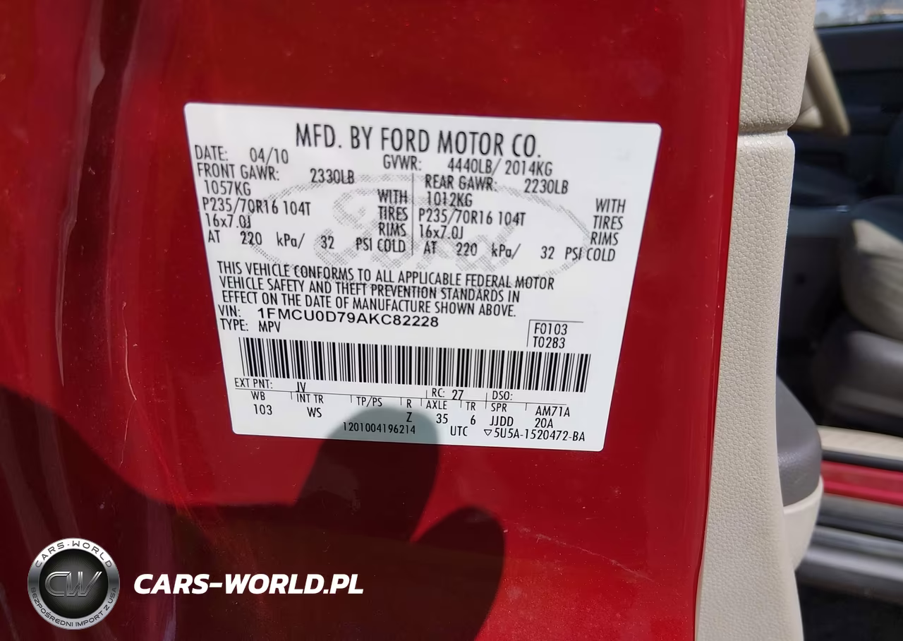 2010 Ford Escape Xlt VIN:1FMCU0D79AKC82228 - 9