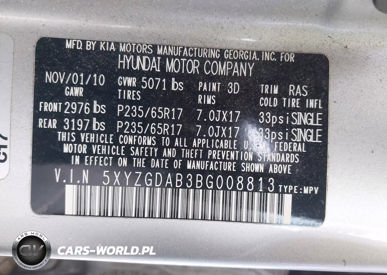 2011 Hyundai Santa Fe Gls VIN:5XYZGDAB3BG008813 - 9