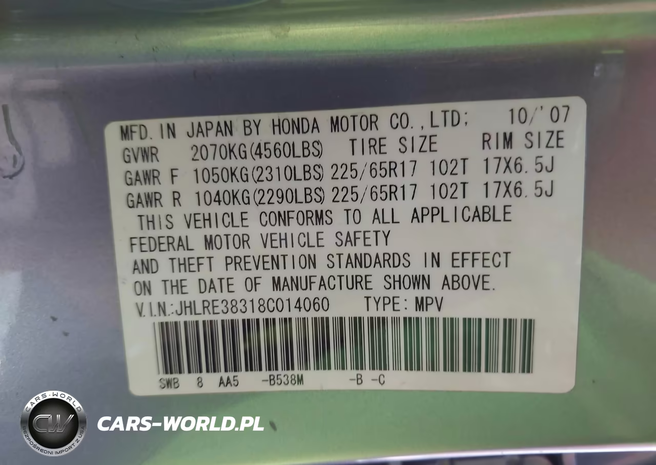 2008 Honda Cr-V Lx VIN:JHLRE38318C014060 - 9