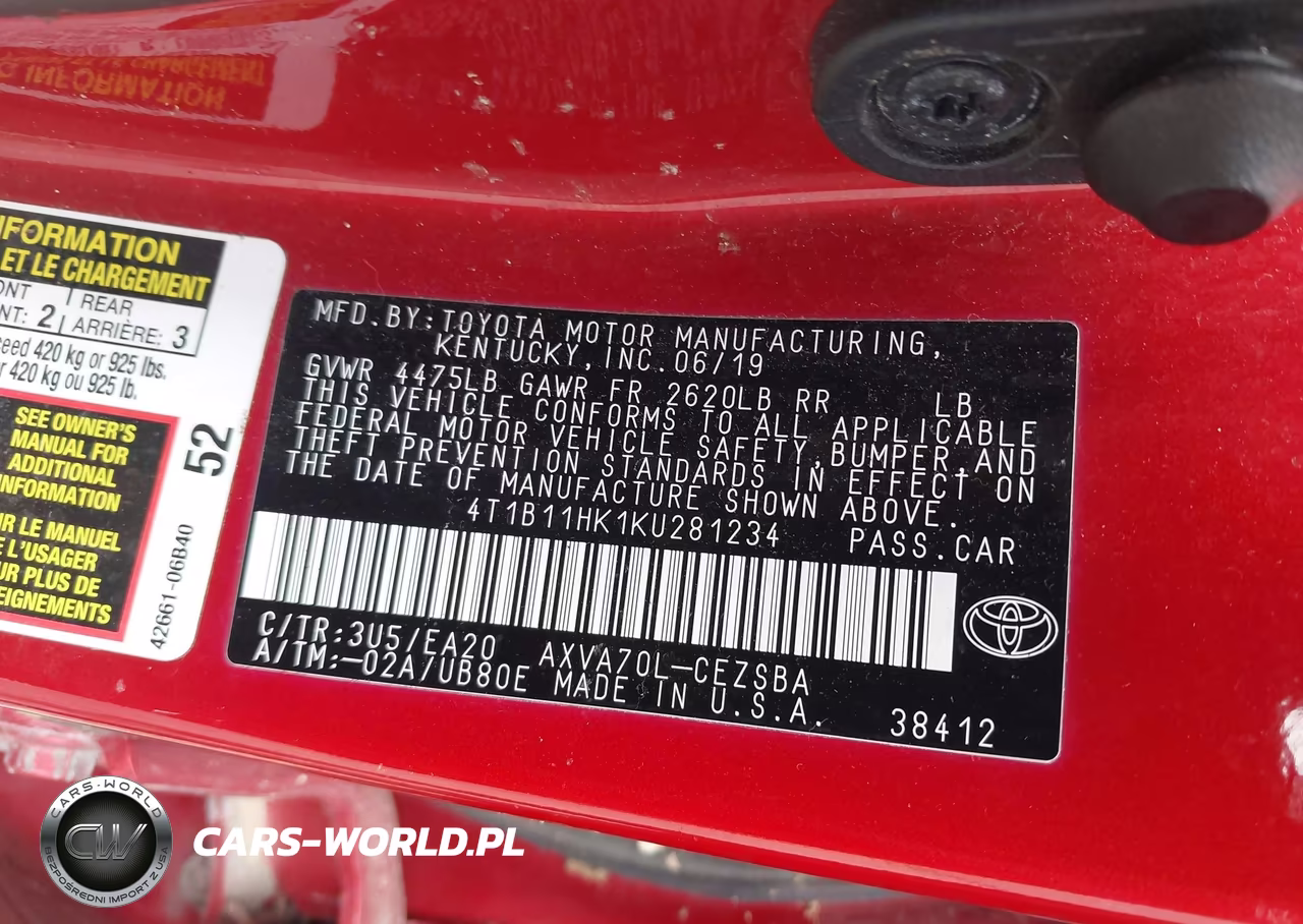2019 Toyota Camry Se VIN:4T1B11HK1KU281234 - 9