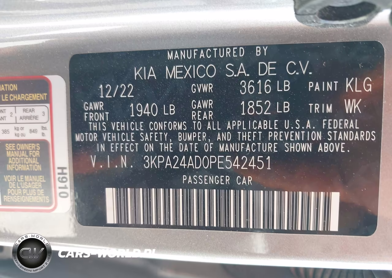 2023 Kia Rio S VIN:3KPA24AD0PE542451 - 9