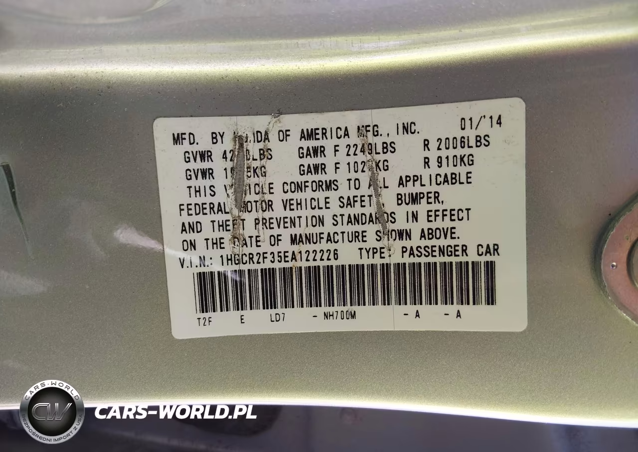 2014 Honda Accord Lx VIN:1HGCR2F35EA122226 - 9