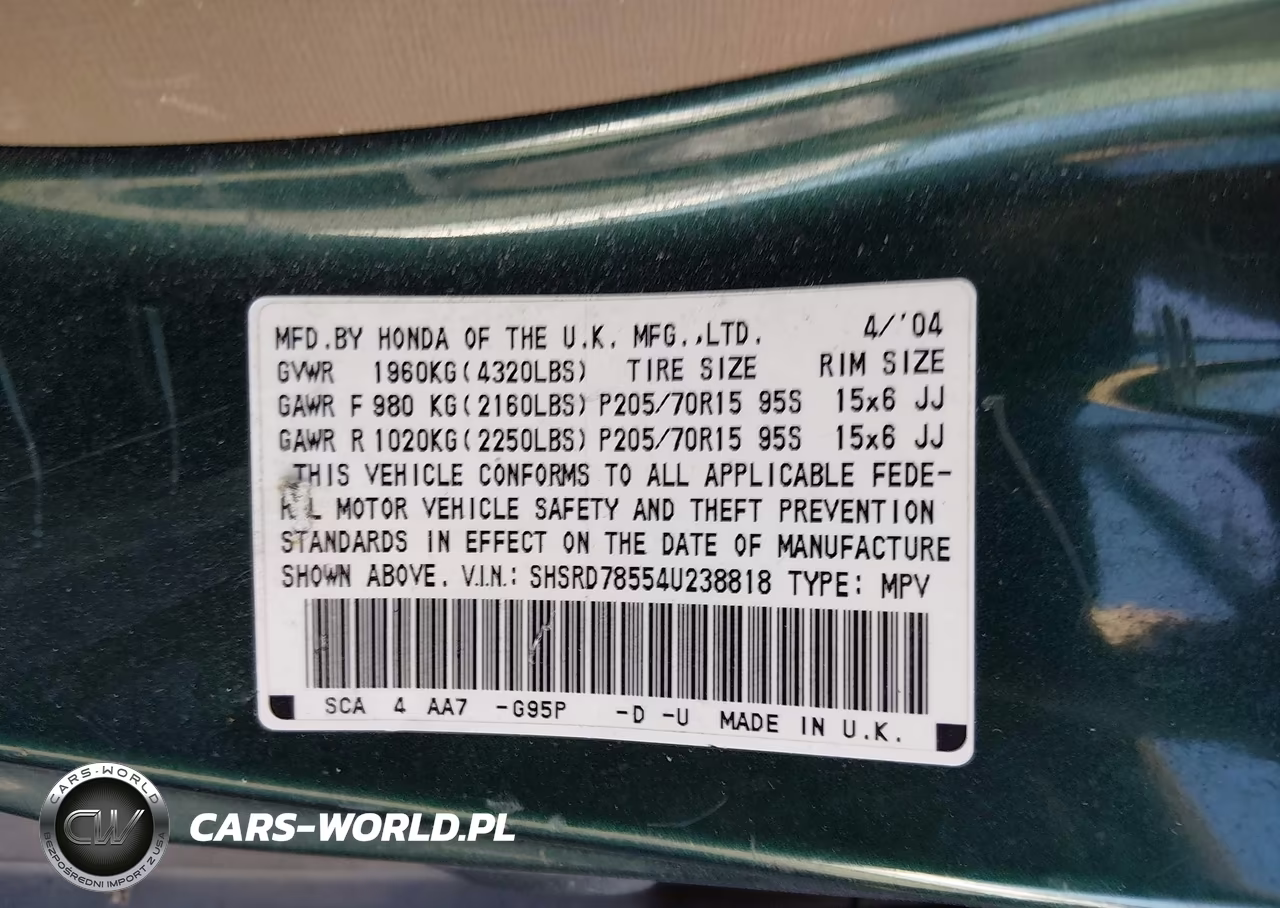 2004 Honda Cr-V Lx VIN:SHSRD78554U238818 - 9