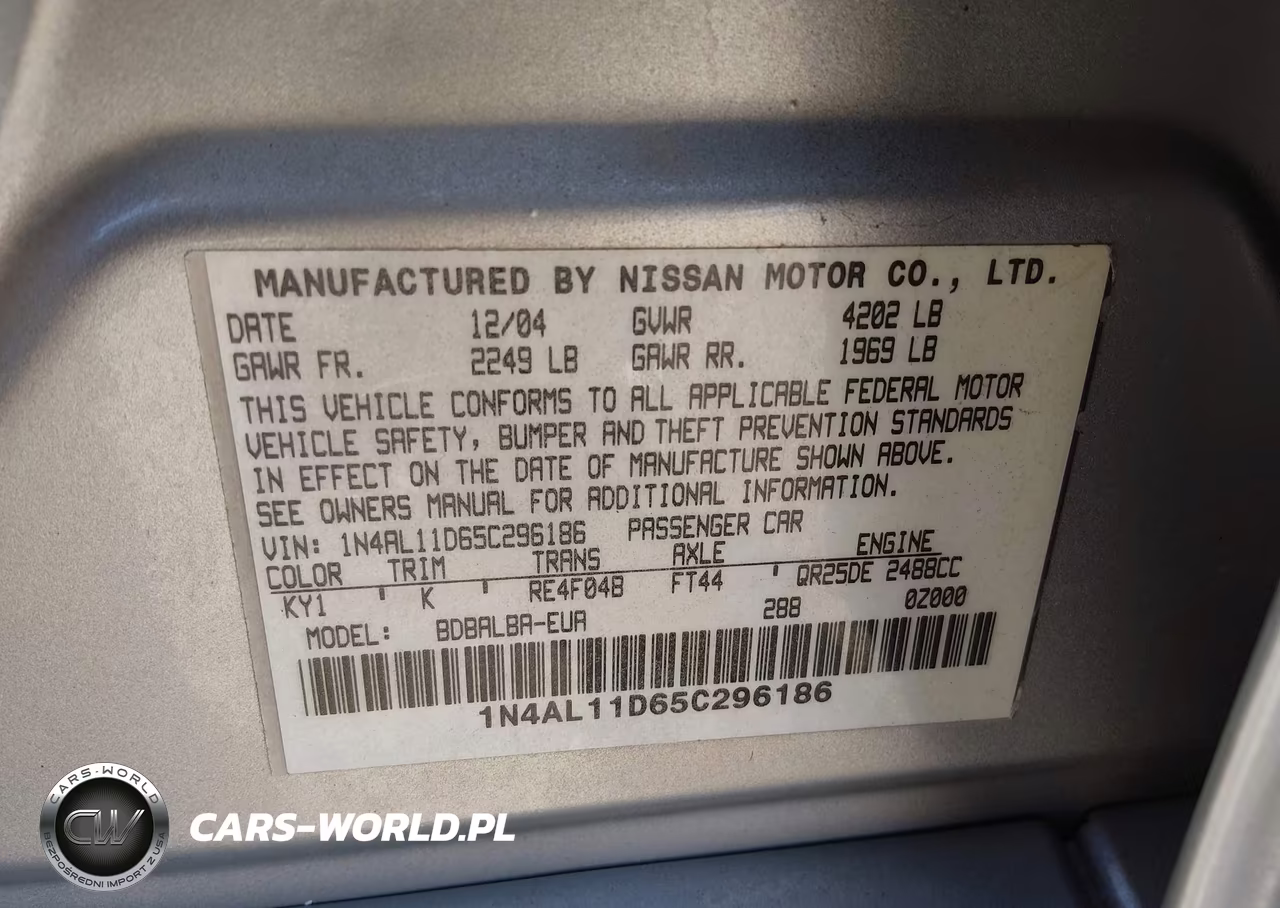 2005 Nissan Altima 2.5 S VIN:1N4AL11D65C296186 - 9