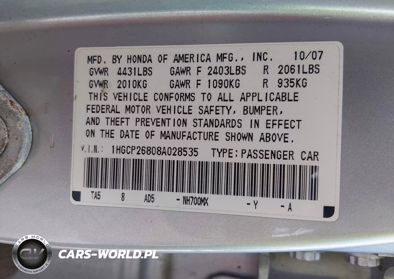 2008 Honda Accord 2.4 Ex-L VIN:1HGCP26808A028535 - 9