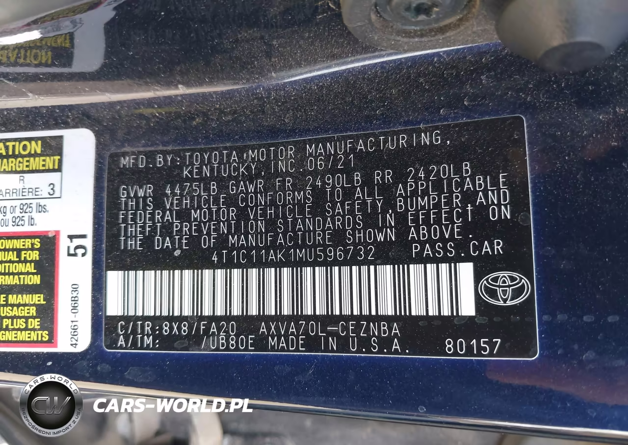 2021 Toyota Camry Le VIN:4T1C11AK1MU596732 - 9