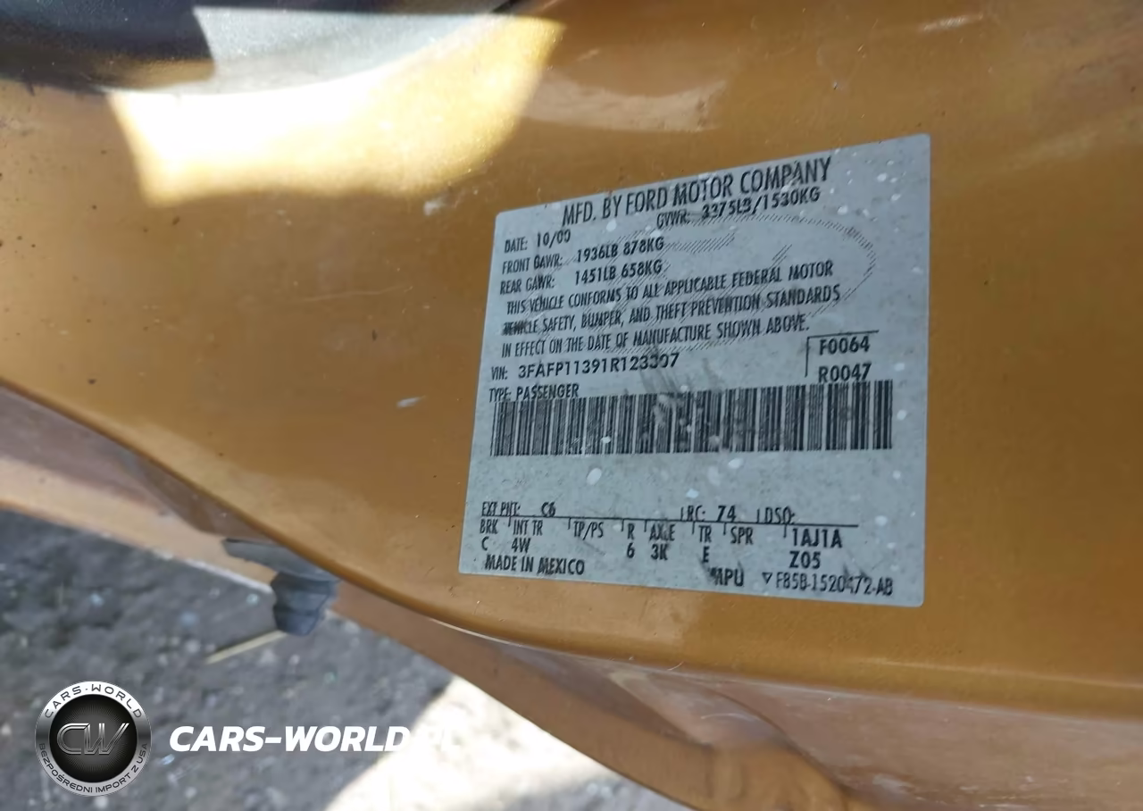 2001 Ford Escort Zx2 VIN:3FAFP11391R123307 - 9