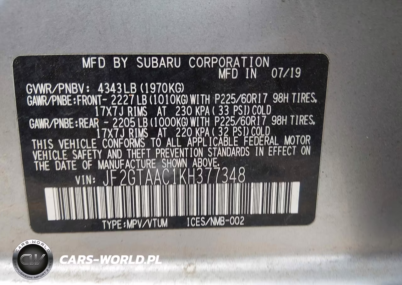 2019 Subaru Crosstrek 2.0I VIN:JF2GTAAC1KH377348 - 9