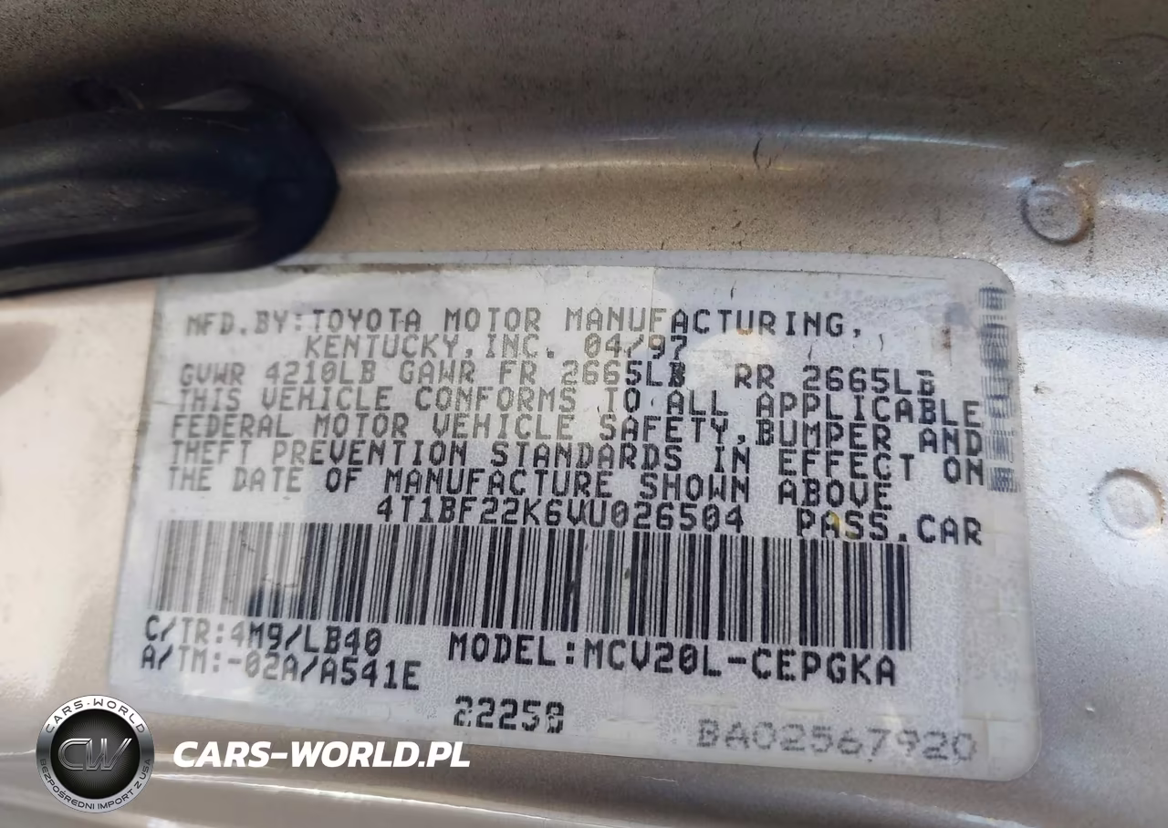 1997 Toyota Camry Xle V6 VIN:4T1BF22K6VU026504 - 9