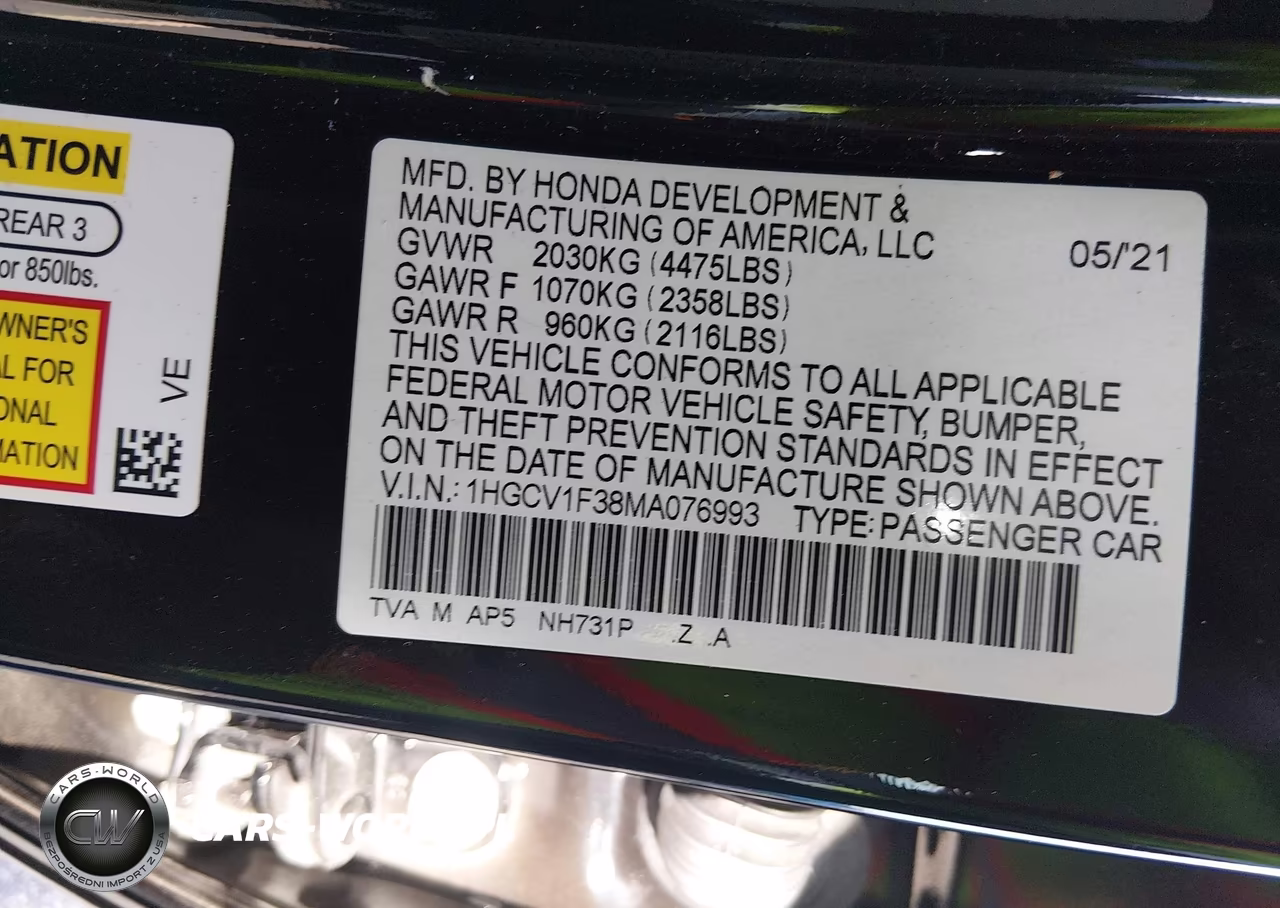 2021 Honda Accord Sport VIN:1HGCV1F38MA076993 - 9