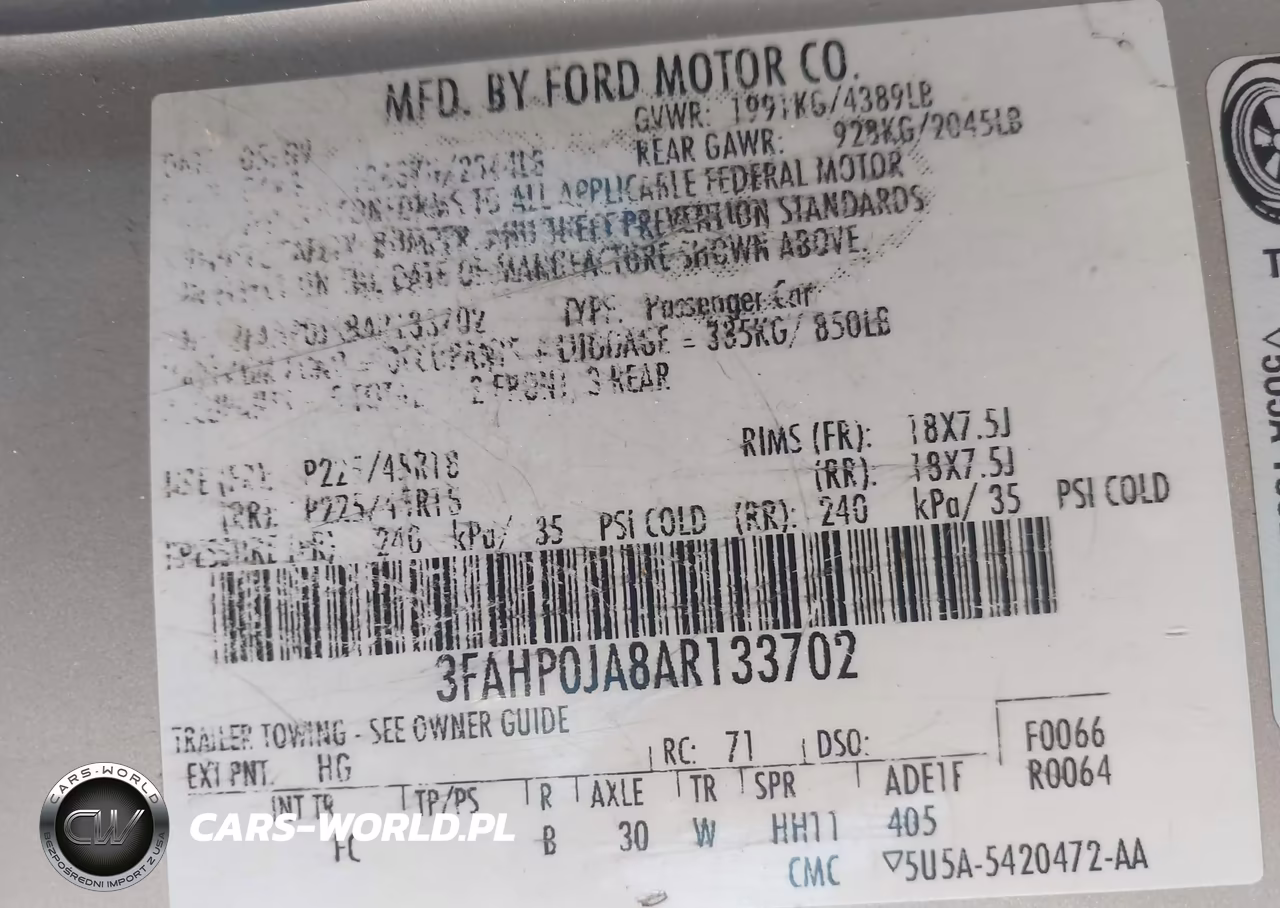 2010 Ford Fusion Sel VIN:3FAHP0JA8AR133702 - 9