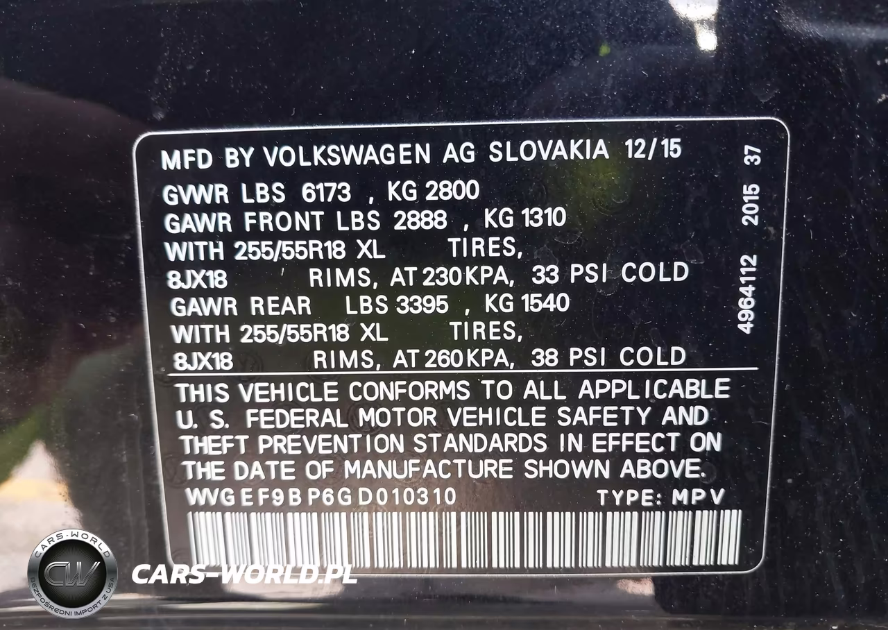 2016 Volkswagen Touareg Sport W-Technology VIN:WVGEF9BP6GD010310 - 9