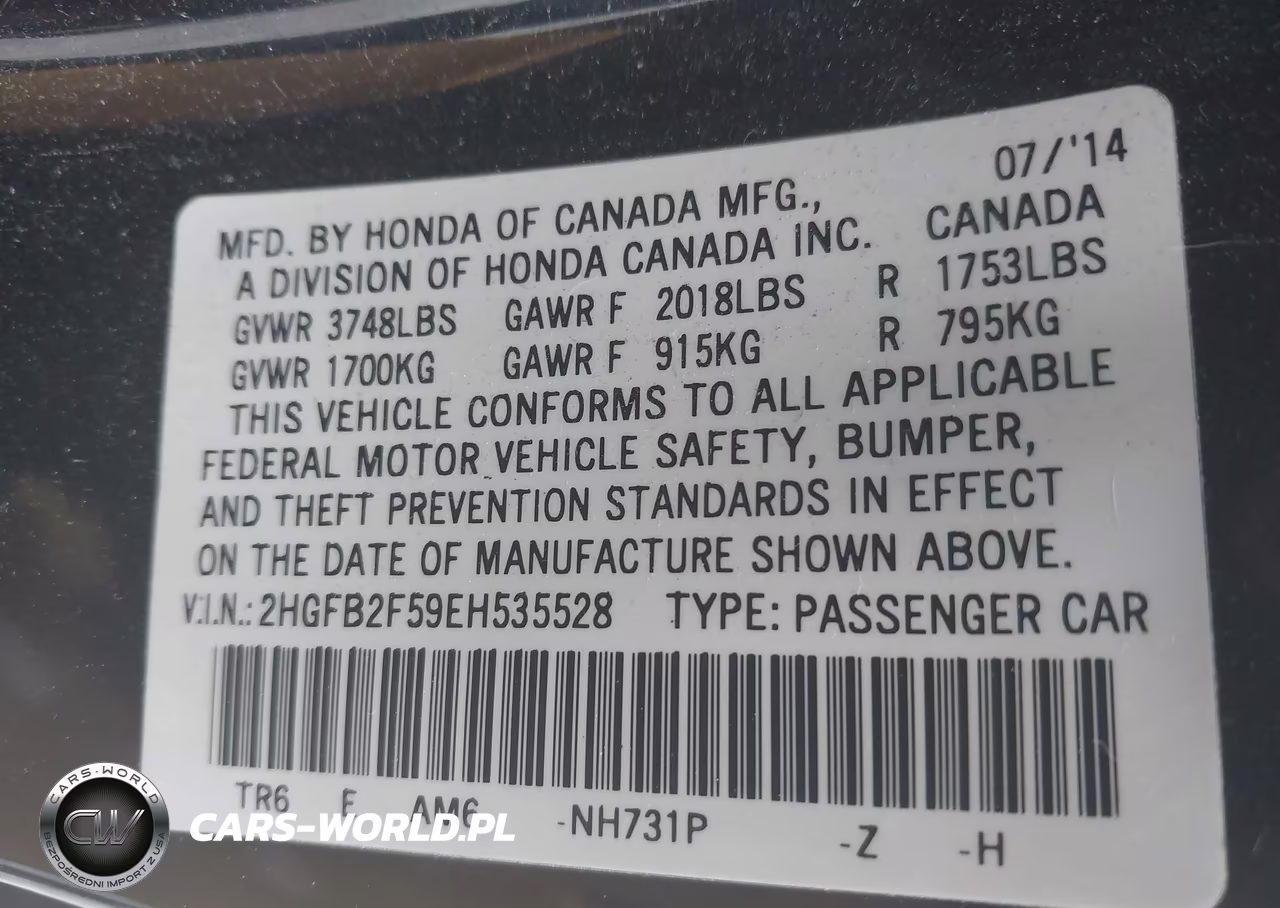 2014 Honda Civic Lx VIN:2HGFB2F59EH535528 - 9