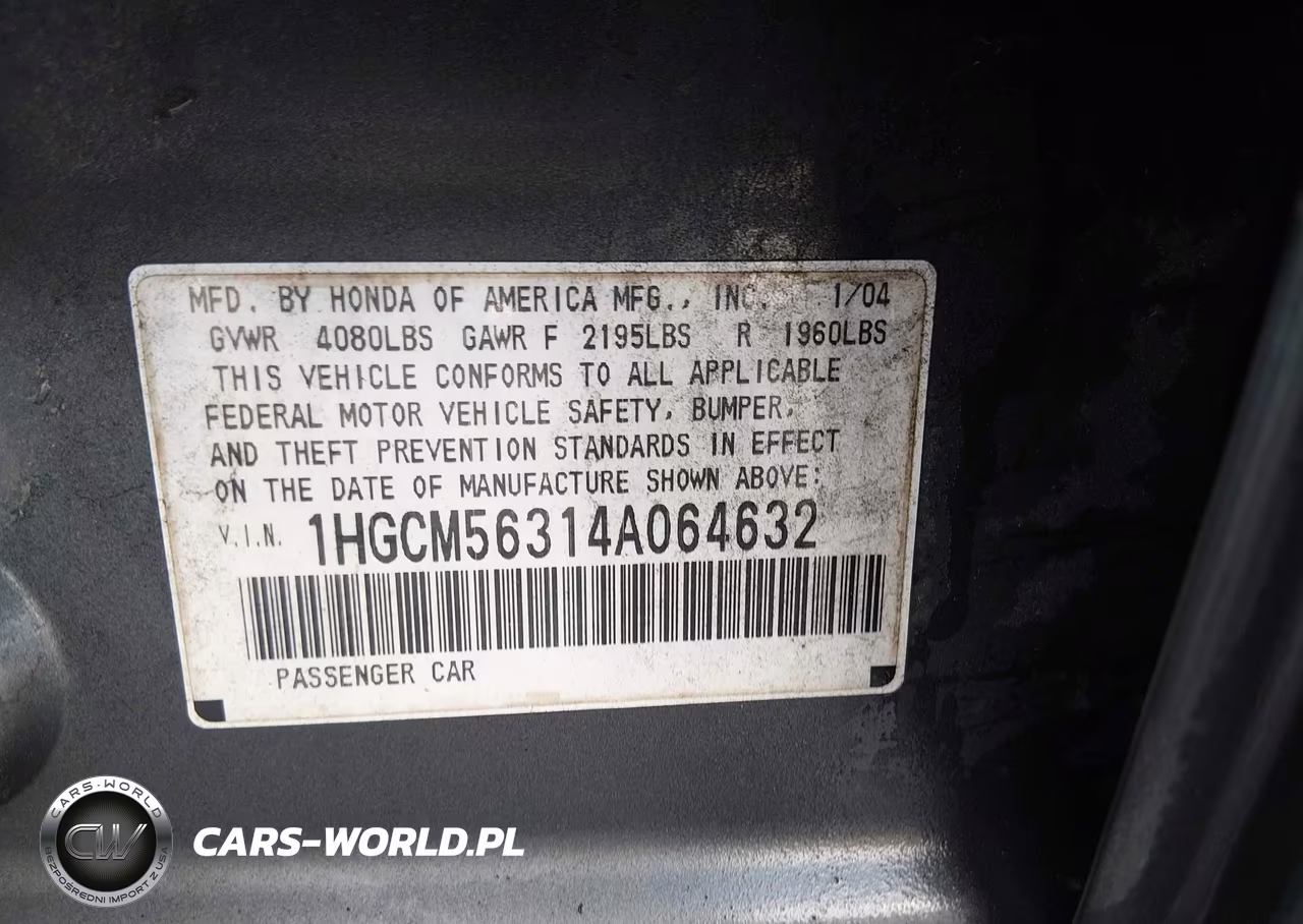 2004 Honda Accord 2.4 Lx VIN:1HGCM56314A064632 - 9