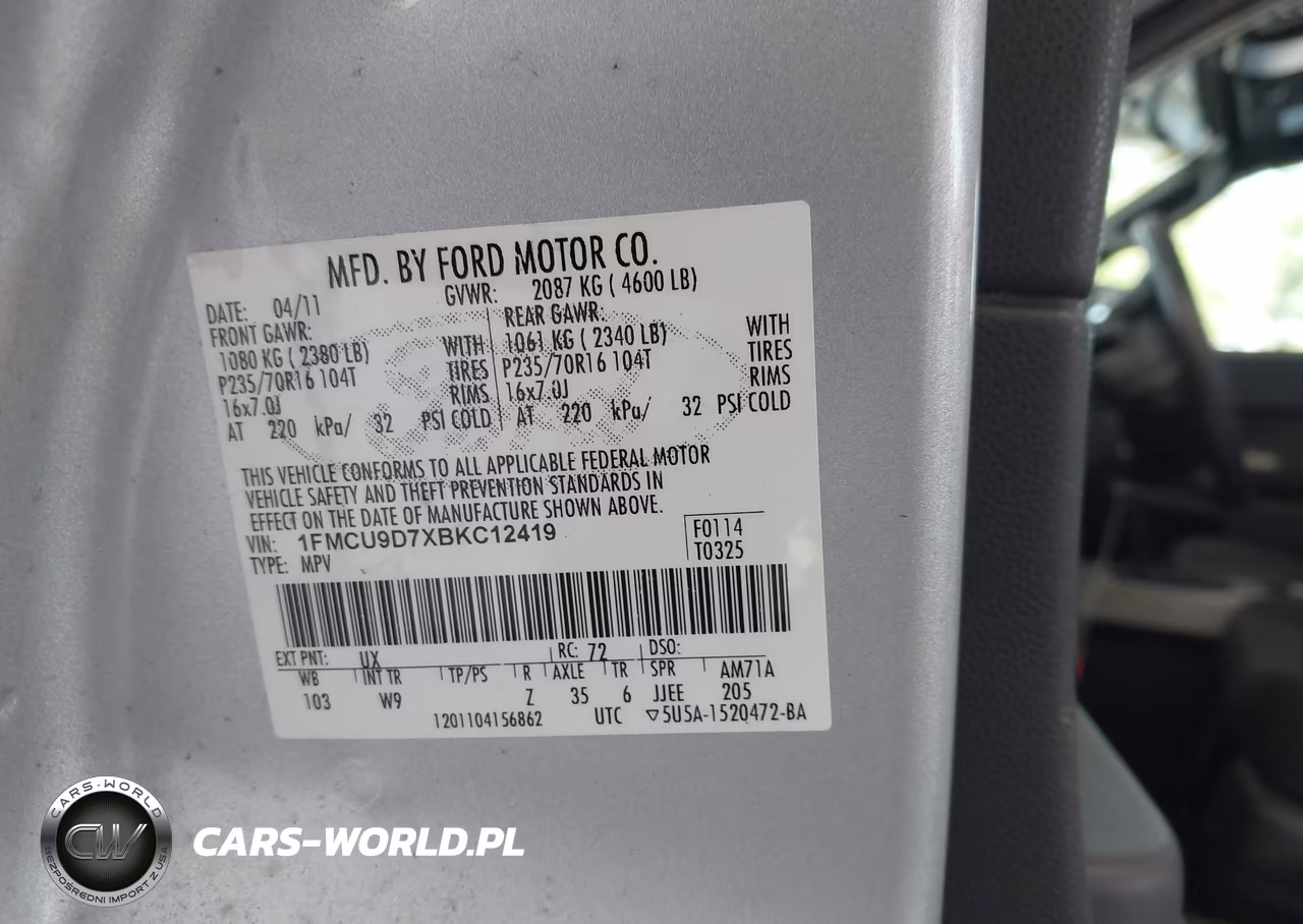 2011 Ford Escape Xlt VIN:1FMCU9D7XBKC12419 - 9