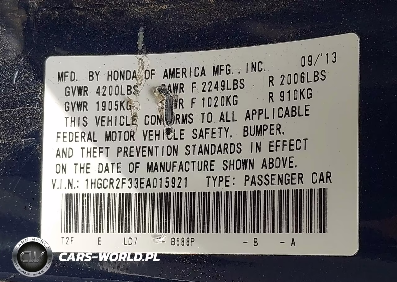 2014 Honda Accord Lx VIN:1HGCR2F33EA015921 - 9