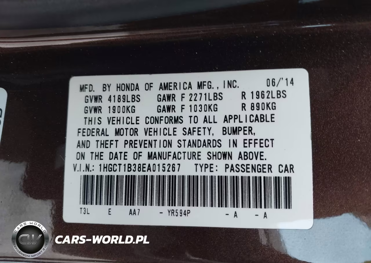 2014 Honda Accord Lx-S VIN:1HGCT1B38EA015267 - 9