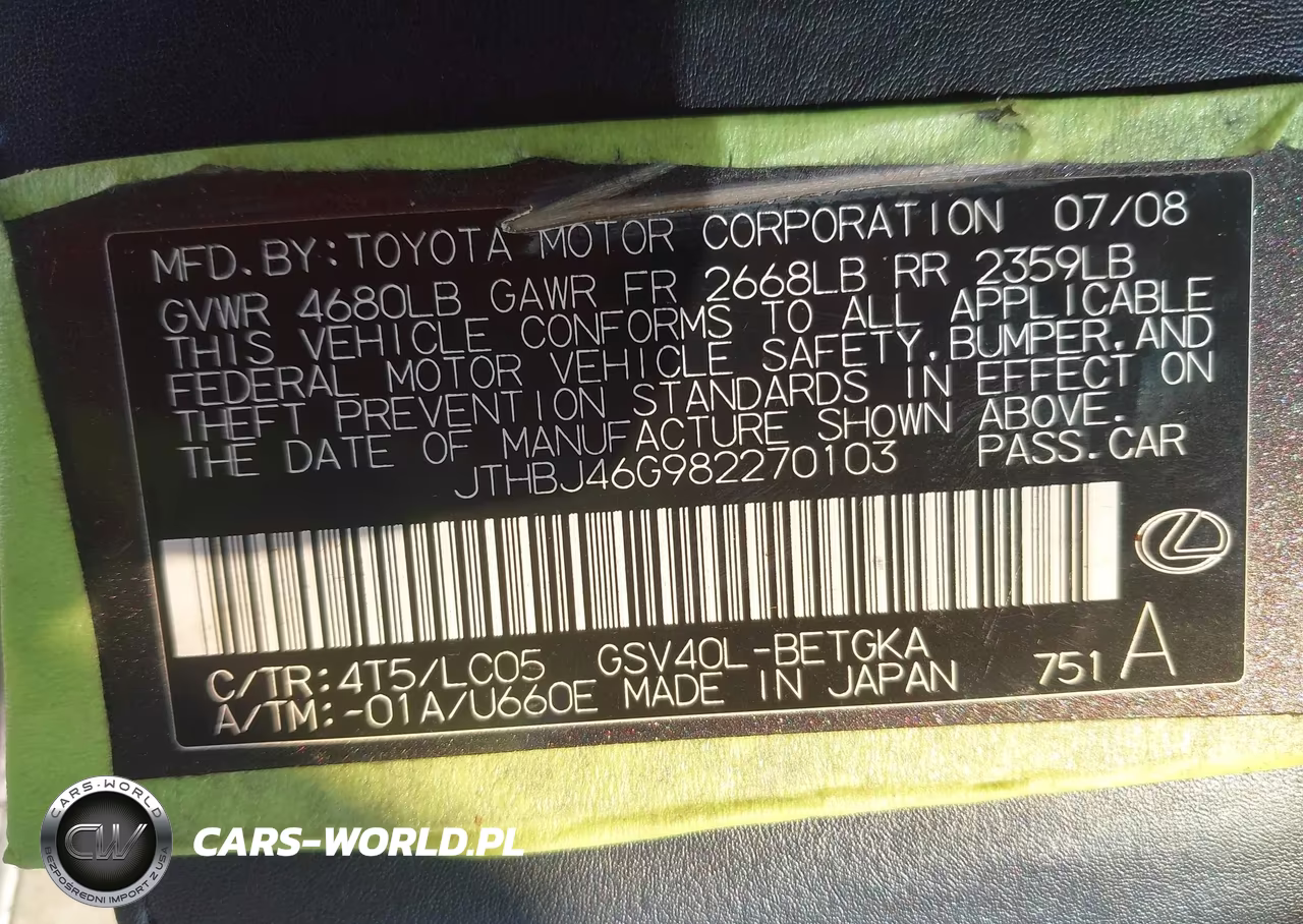 2008 Lexus Es 350 VIN:JTHBJ46G982270103 - 9