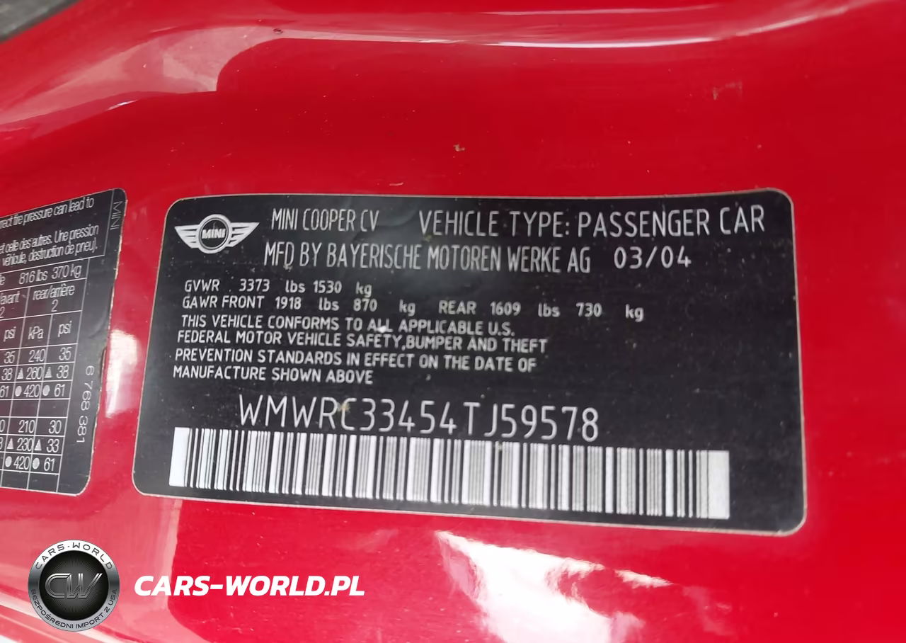 2004 Mini Cooper VIN:WMWRC33454TJ59578 - 9
