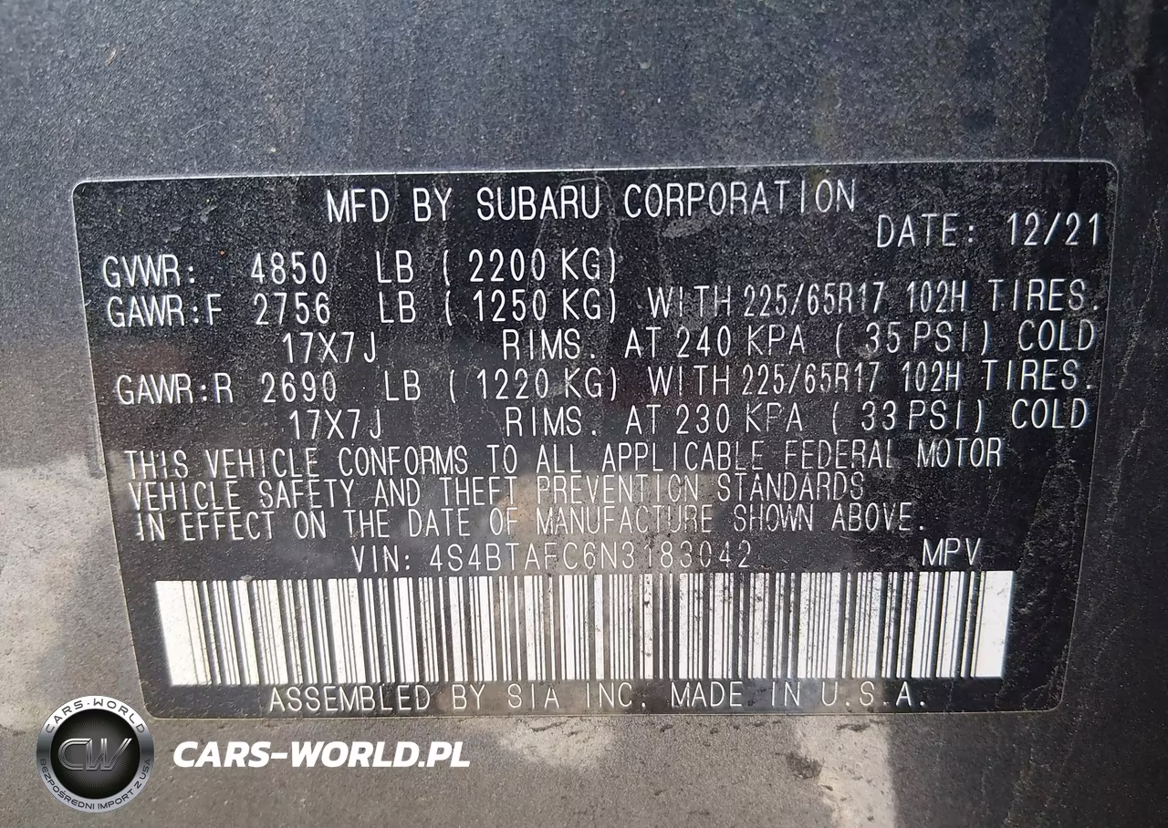2022 Subaru Outback Premium VIN:4S4BTAFC6N3183042 - 9