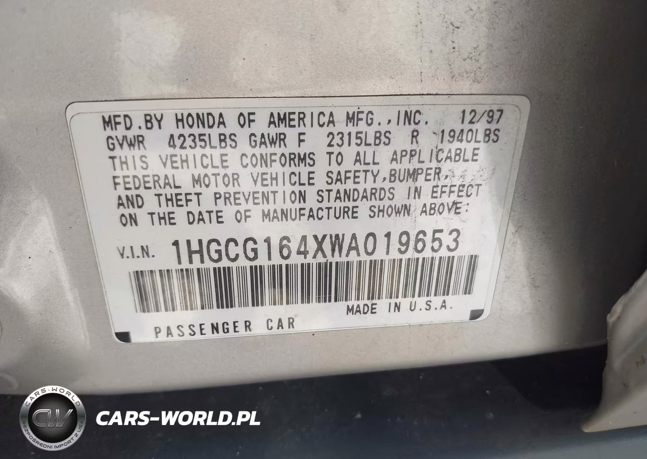 1998 Honda Accord Lx V6 VIN:1HGCG164XWA019653 - 9