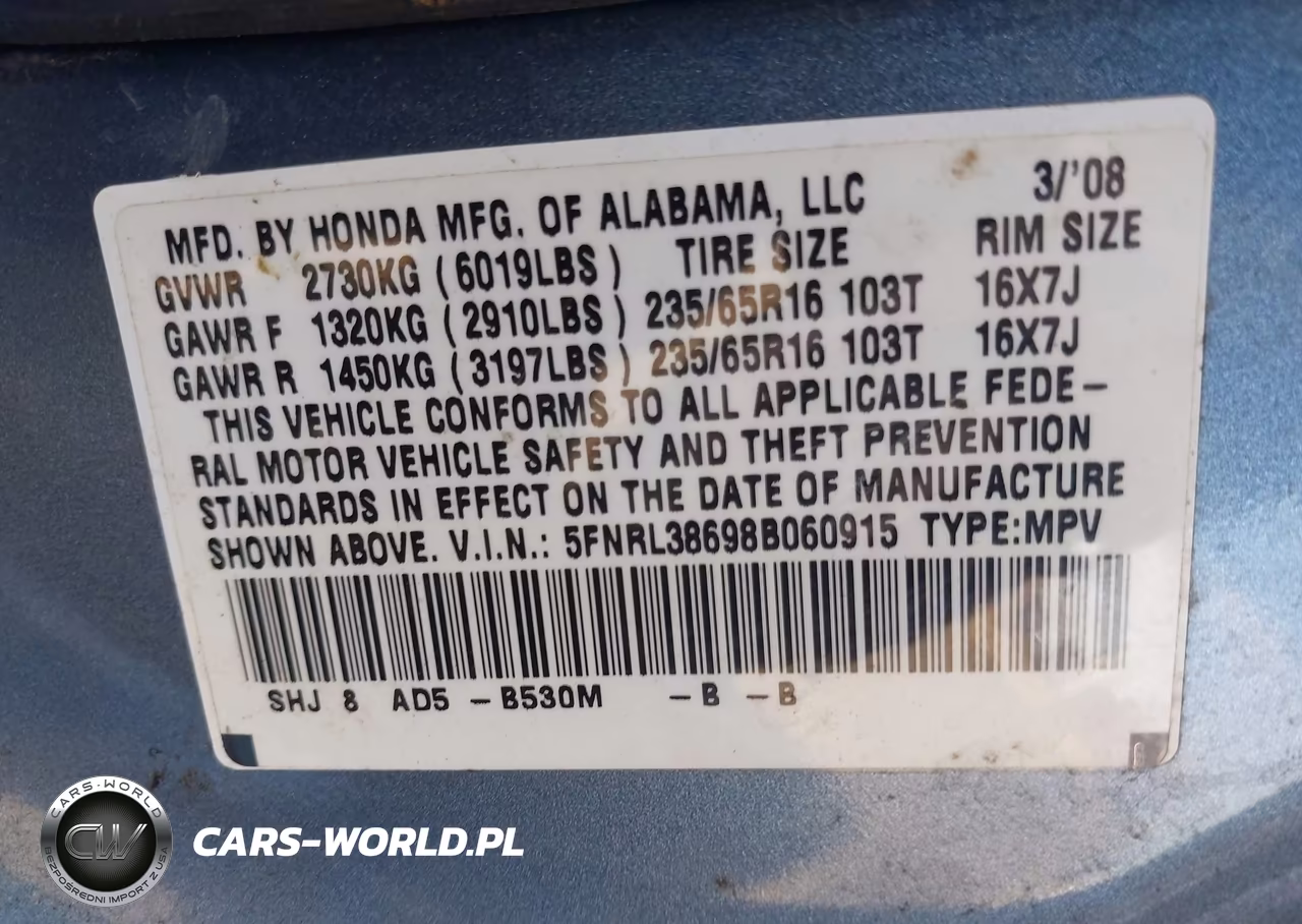 2008 Honda Odyssey Ex-L VIN:5FNRL38698B060915 - 9