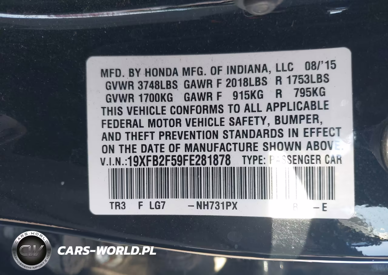 2015 Honda Civic Lx VIN:19XFB2F59FE281878 - 9