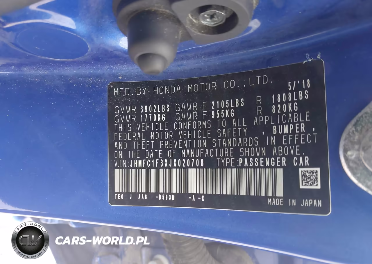 2018 Honda Civic Ex-T VIN:JHMFC1F3XJX020708 - 9