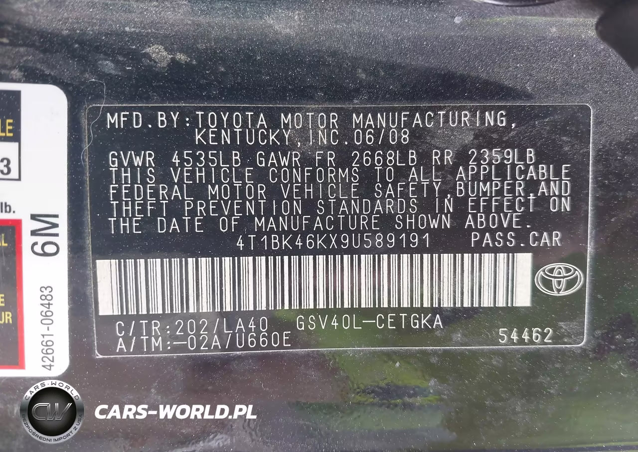 2009 Toyota Camry Xle V6 VIN:4T1BK46KX9U589191 - 9