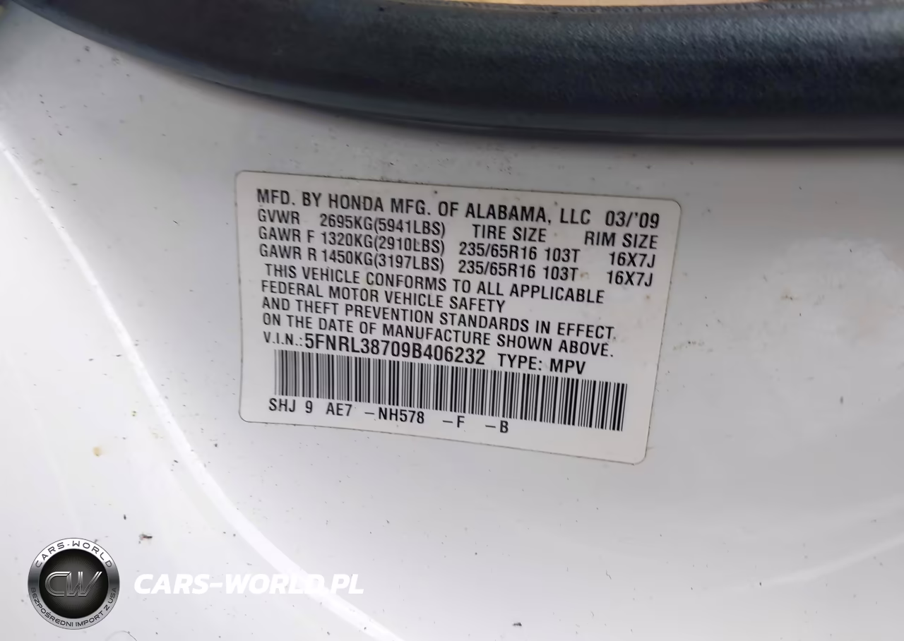 2009 Honda Odyssey Ex-L VIN:5FNRL38709B406232 - 9