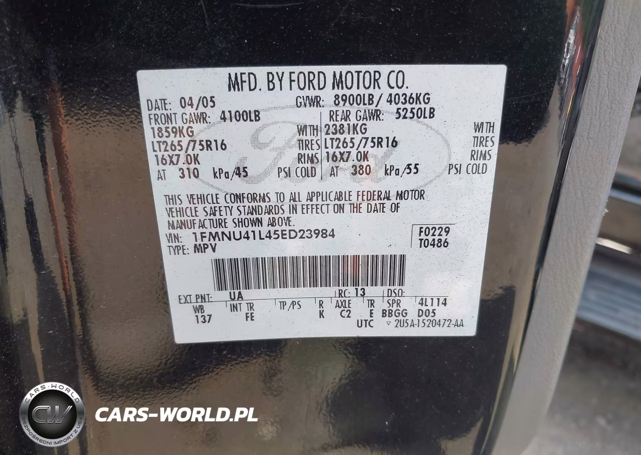 2005 Ford Excursion Xls-Xlt VIN:1FMNU41L45ED23984 - 9