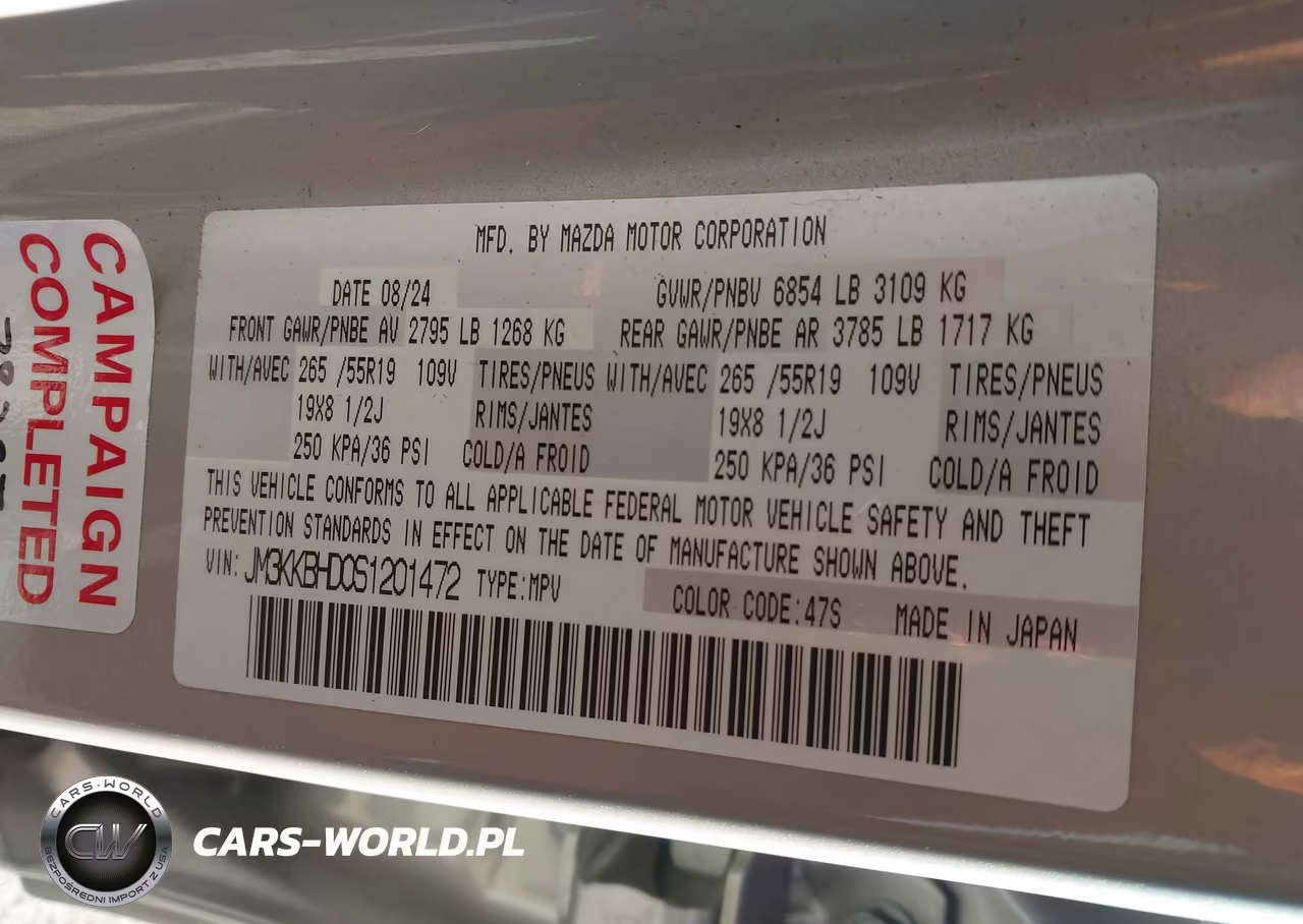 2025 Mazda Cx-90 3.3 Turbo Preferred Package VIN:JM3KKBHD0S1201472 - 9