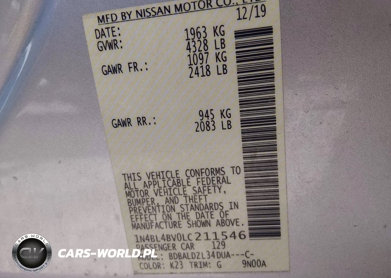 2020 Nissan Altima S Fwd VIN:1N4BL4BV0LC211546 - 9