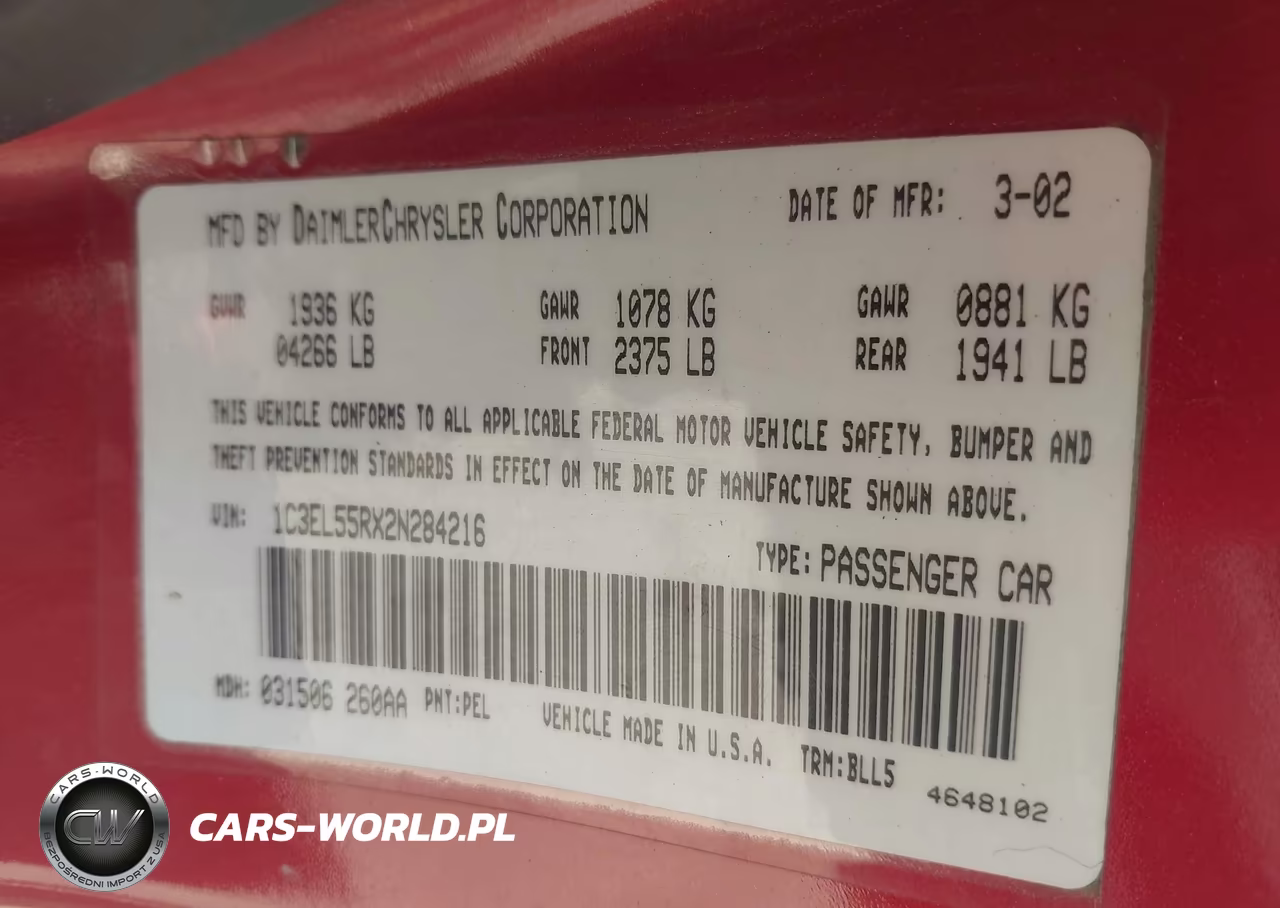 2002 Chrysler Sebring Lxi VIN:1C3EL55RX2N284216 - 9