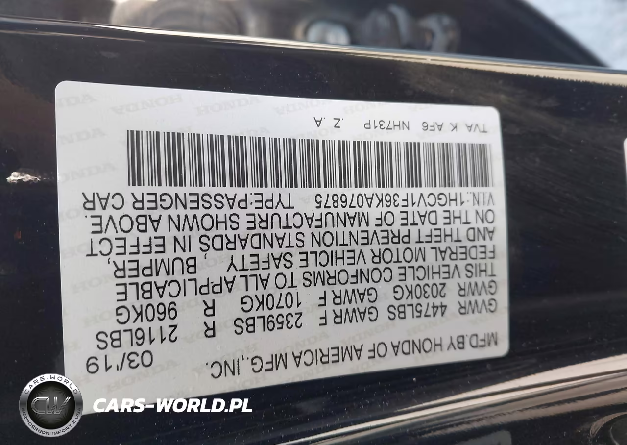 2019 Honda Accord Sport VIN:1HGCV1F36KA076875 - 9