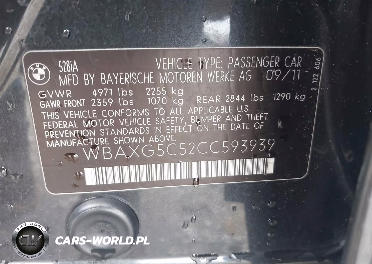 2012 BMW 528I VIN:WBAXG5C52CC593939 - 9
