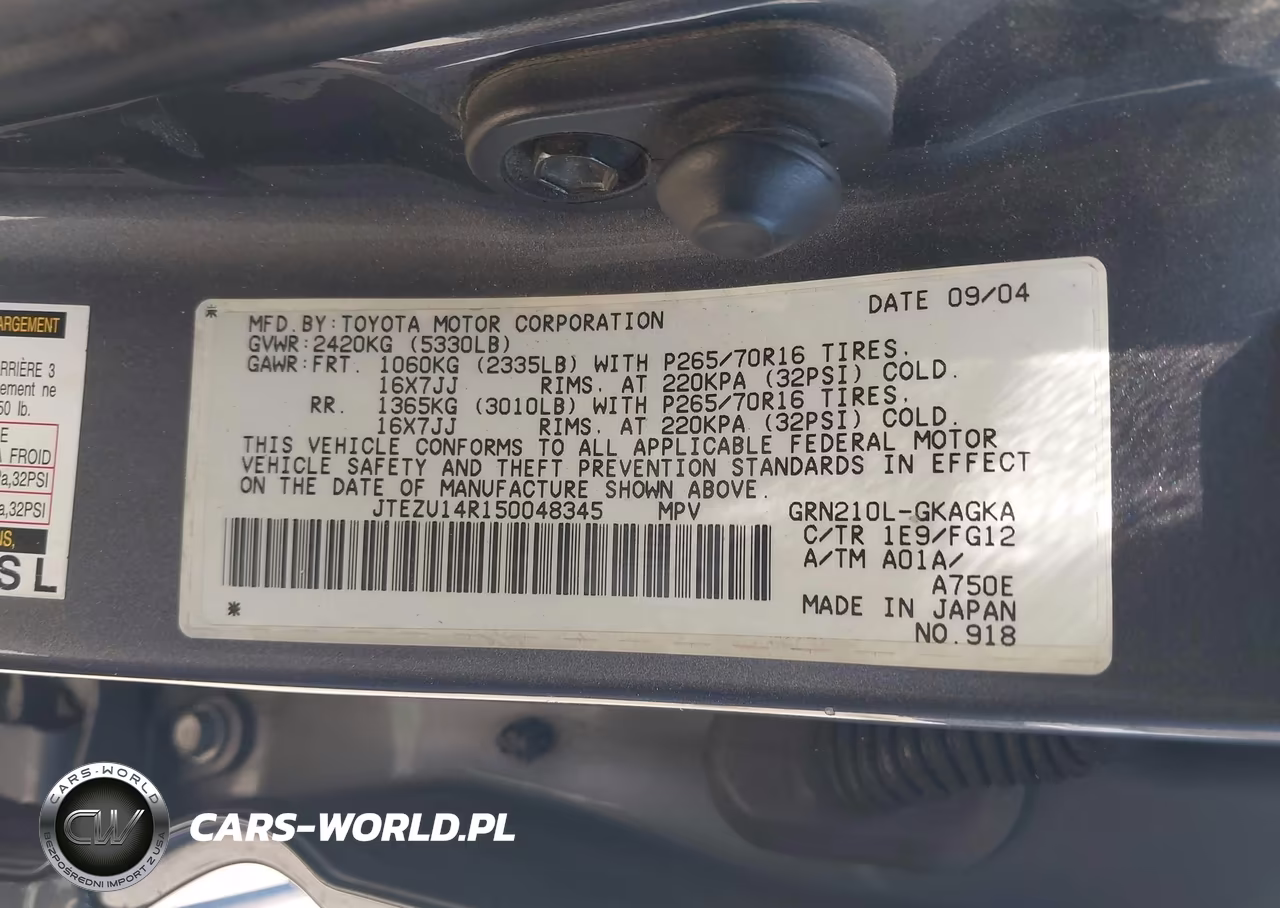 2005 Toyota 4Runner Sr5 V6 VIN:JTEZU14R150048345 - 9