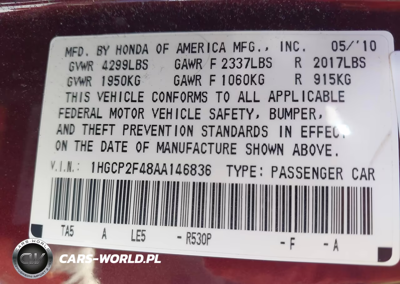 2010 Honda Accord 2.4 Lx-P VIN:1HGCP2F48AA146836 - 9