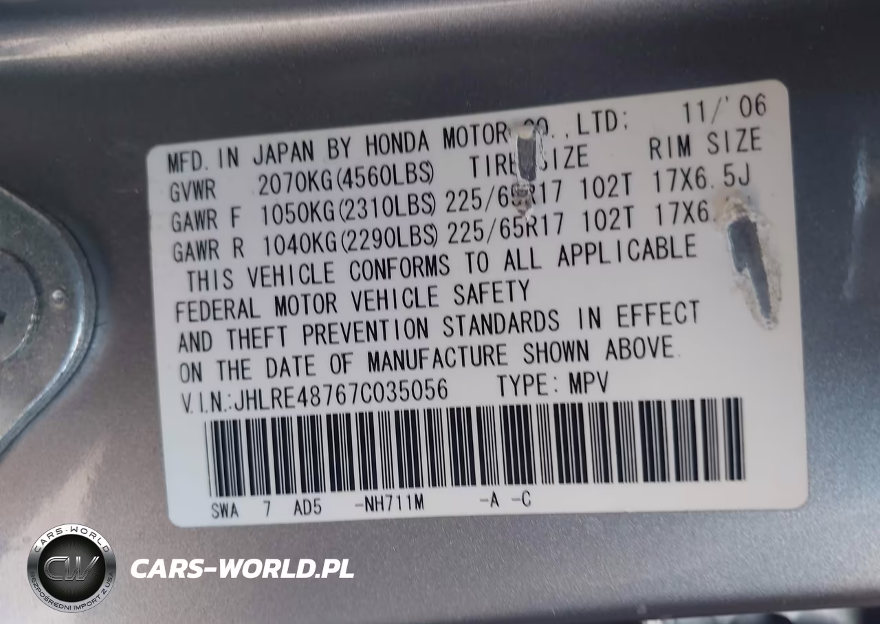 2007 Honda Cr-V Ex-L VIN:JHLRE48767C035056 - 9