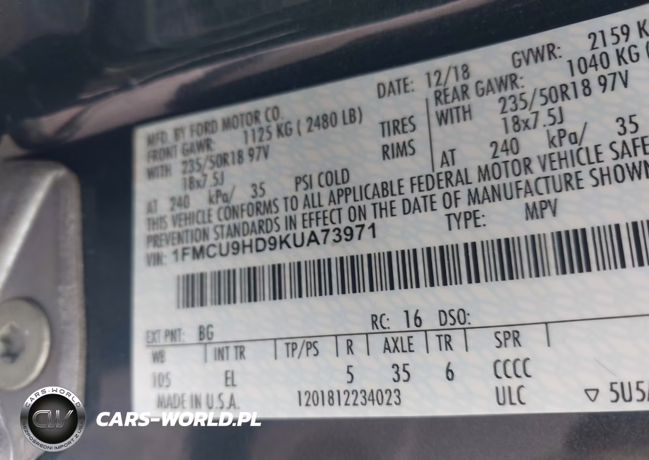 2019 Ford Escape Sel VIN:1FMCU9HD9KUA73971 - 9