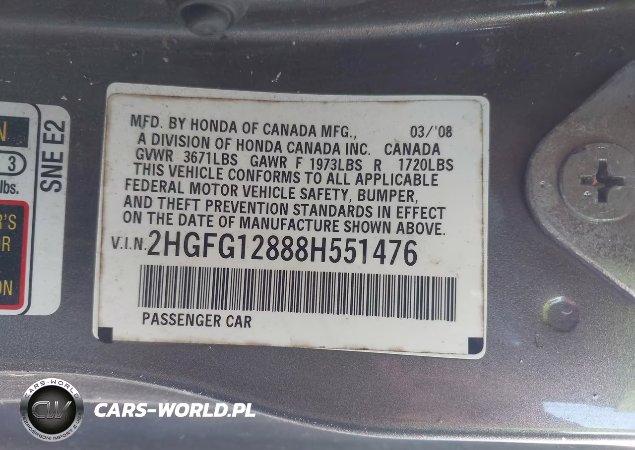 2008 Honda Civic Ex VIN:2HGFG12888H551476 - 9