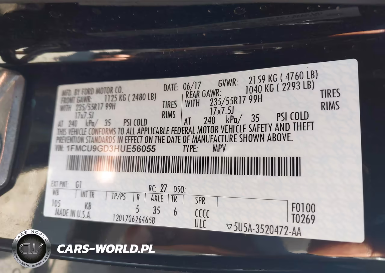 2017 Ford Escape Se VIN:1FMCU9GD3HUE56055 - 9