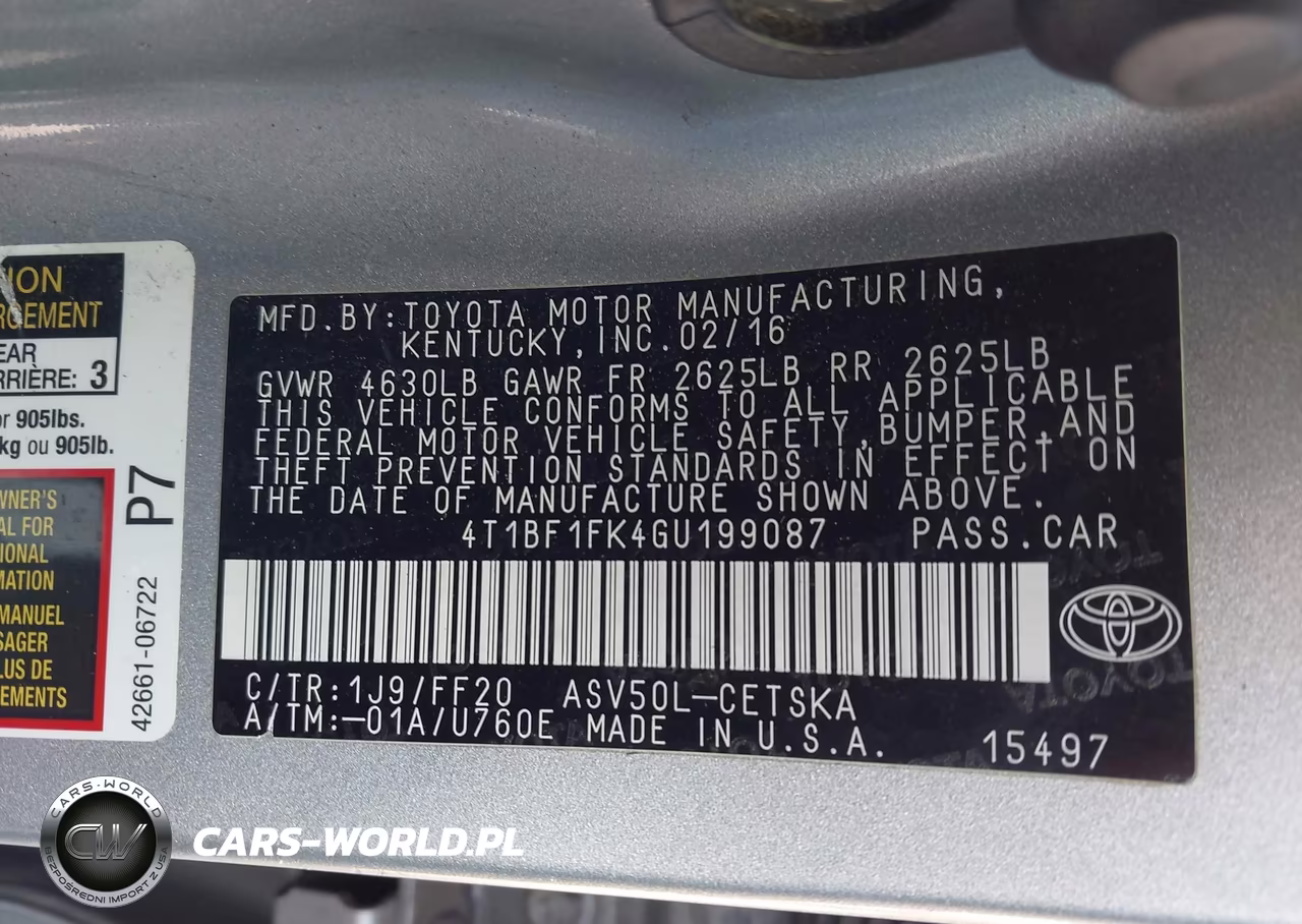 2016 Toyota Camry Se VIN:4T1BF1FK4GU199087 - 9